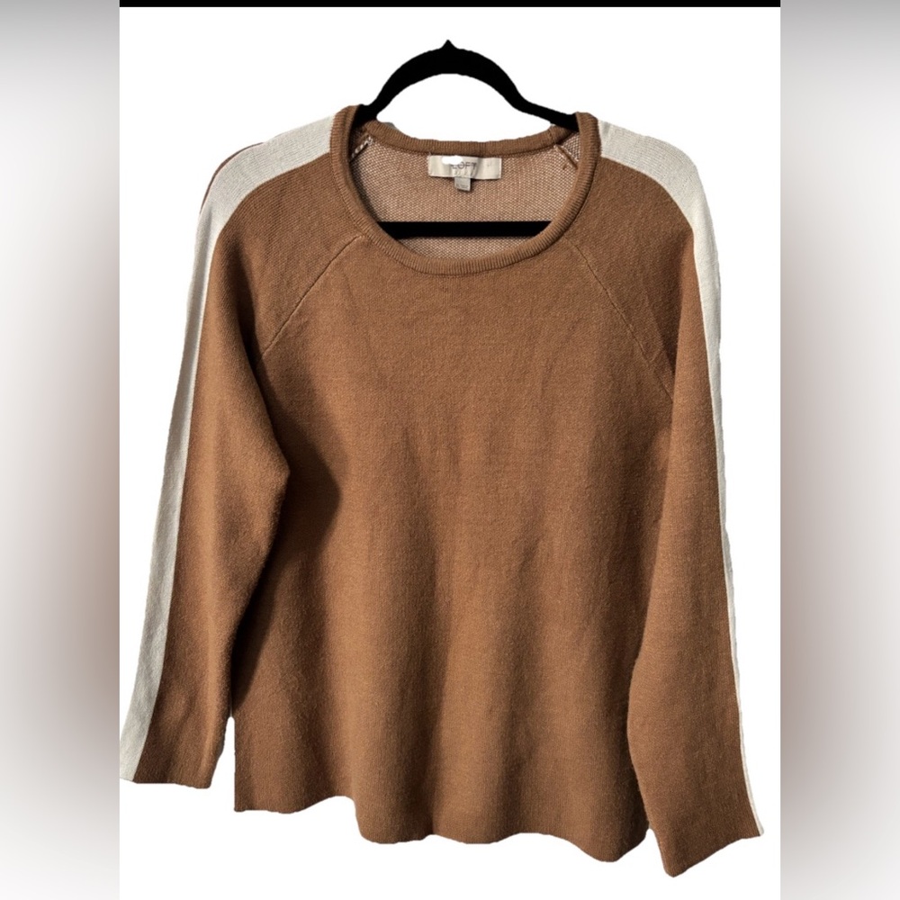 Ann Taylor Loft Women’s Wool Blend Sweater Super Soft Size XL Brown Ivory Stripe